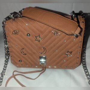 Rebecca Minkoff Small Becky Tan Suede  Crossbody Bag with Silver Details